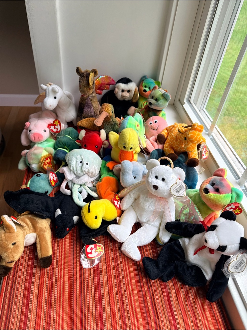 Ty Multicolor Beanie Baby Plush Lot - White Bear & Rainbow Animals